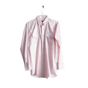 MWG Mens Striped Pearl Snap Long Sleeve Button Up Western Shirt Red White XL